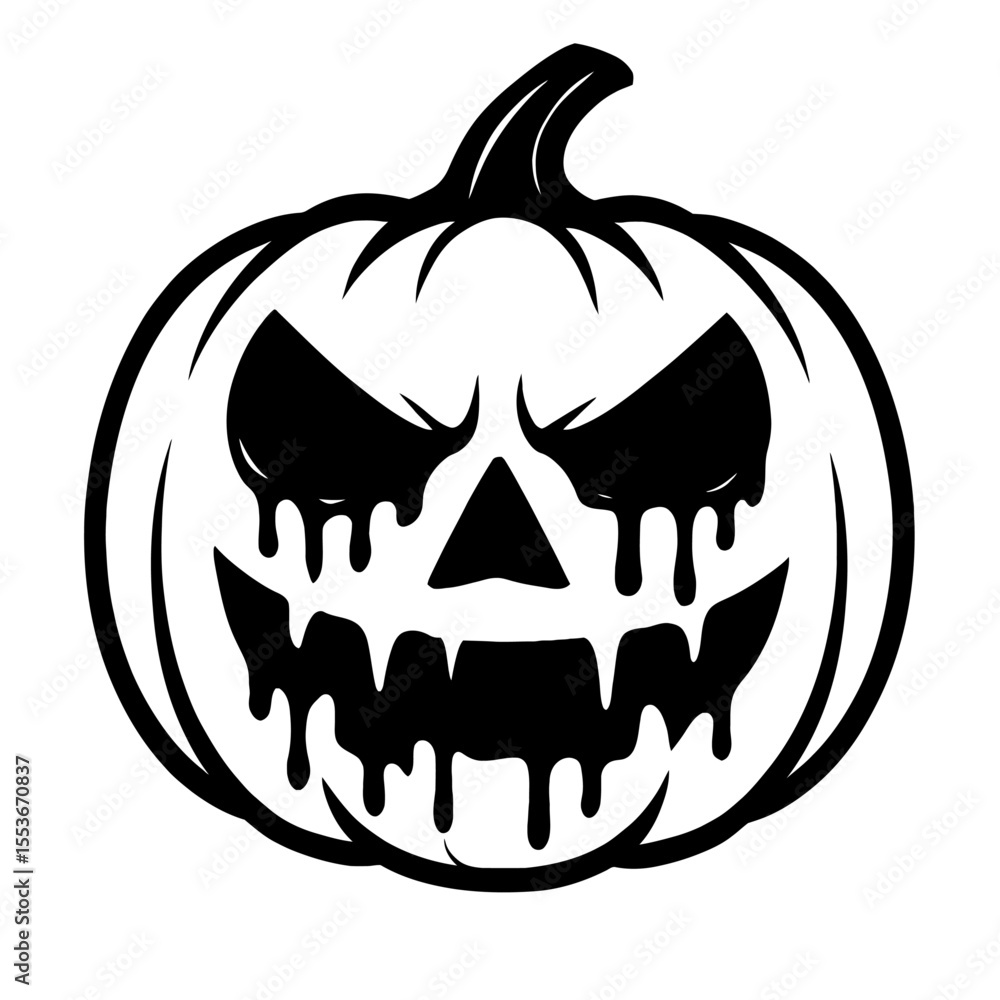 Fototapeta premium Spooky Black and White Melting Jack-O'-Lantern Icon - Halloween Decoration and Horror Symbol