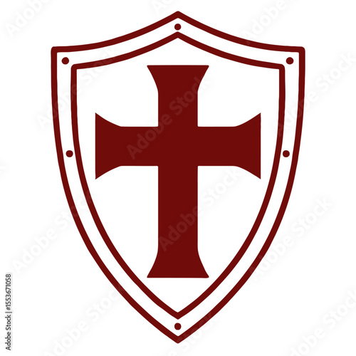 Historic Templar Shield with Cross Black and White Vector Icon - Knightly Emblem
