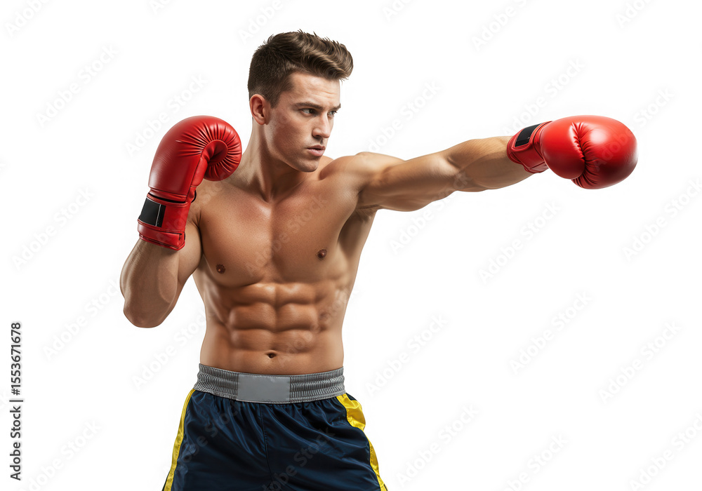 Muscular boxer throwing a punch isolated on transparent background Muscular boxer throwing a punch isolated on transparent background