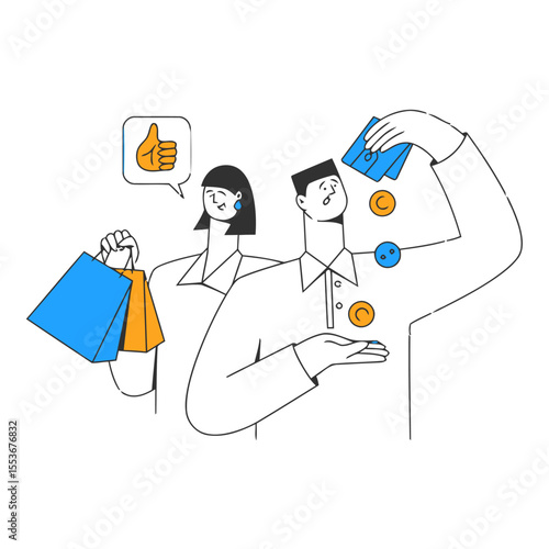 Shopping sale bags money finance coins customer retail consumerism purchase store shop happy like vector art illustration