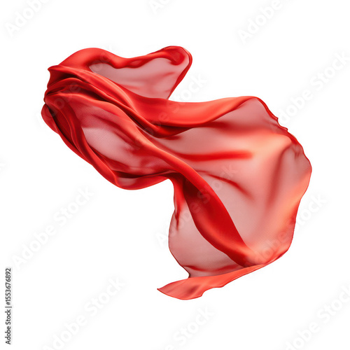 Flowing red silk fabric swirling gracefully isolated on transparent background