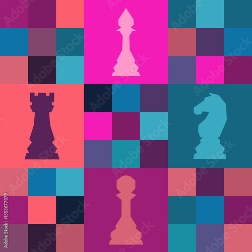 Colorful chess board. Chess board background. Chess board illustration. Chessboard pattern.