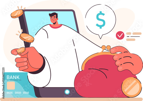 Online banking money transfer payment wallet finance investment digital transaction business technology coin vector art illustration