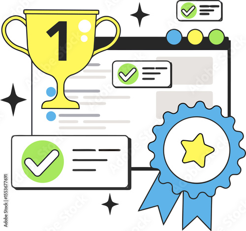 Trophy award winner success achievement first place champion victory competition prize reward excellence vector art illustration
