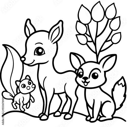  fawn fox and squirrel a baby-deer fawn a curi