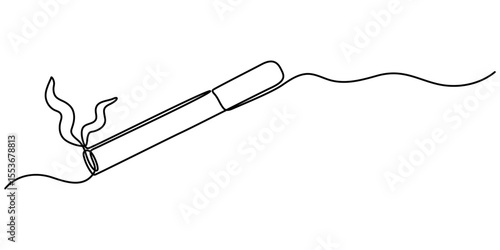 Cigarette Icon Line Art, One continuous single drawn line art doodle cigarette, smoke, Single one line drawing hand hold tobacco cigarette. No tobacco day concept. 