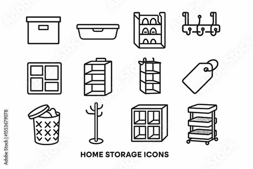 Home storage and organization line icon set
