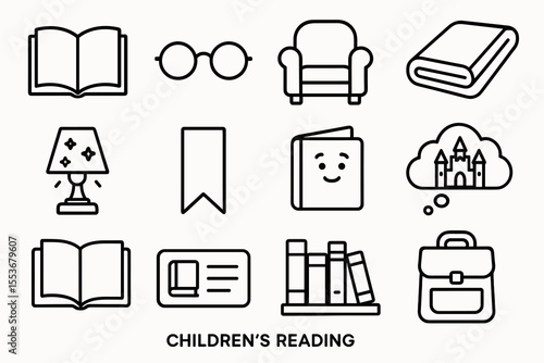 Children's reading and book time icon set
