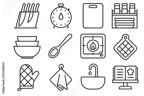 Kitchen utensil and cooking tools icon set
