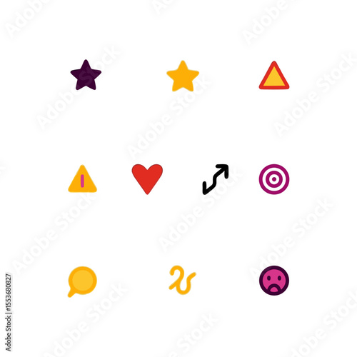 Colorful icon set featuring star, triangle, heart, arrow, target and sad face shapes for web design elements and user interface Free Download Colorful icon set featuring star, triangle, heart, arrow, target and sad face shapes for web design elements and user interface - GFXLoad