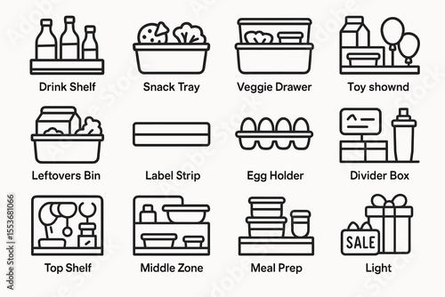 Organized storage solutions with containers, shelves, and bins for efficient kitchen and home