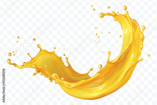 realistic 3d dynamic yellow or mango juice splash in curve style isolated on transparent background 