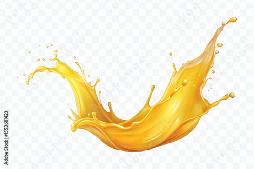 realistic 3d dynamic yellow or mango juice splash in curve style isolated on transparent background 