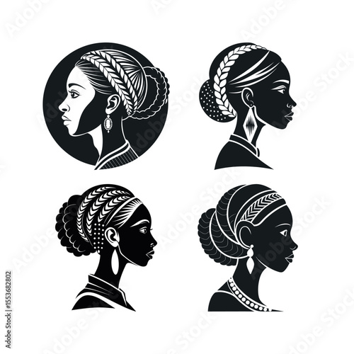 A silhouette vector set of Ethiopian womans profile