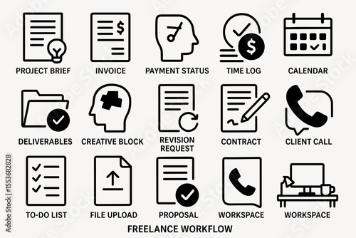 Freelance workflow icons: task management and productivity tools