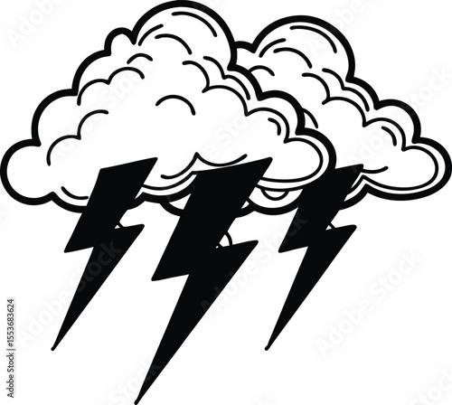 Thunder Icon Line Silhouette Vector , fast, rain, warning, thunderbolt, cloud, concept