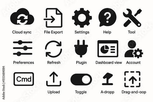 Collection of common black interface and ui icons