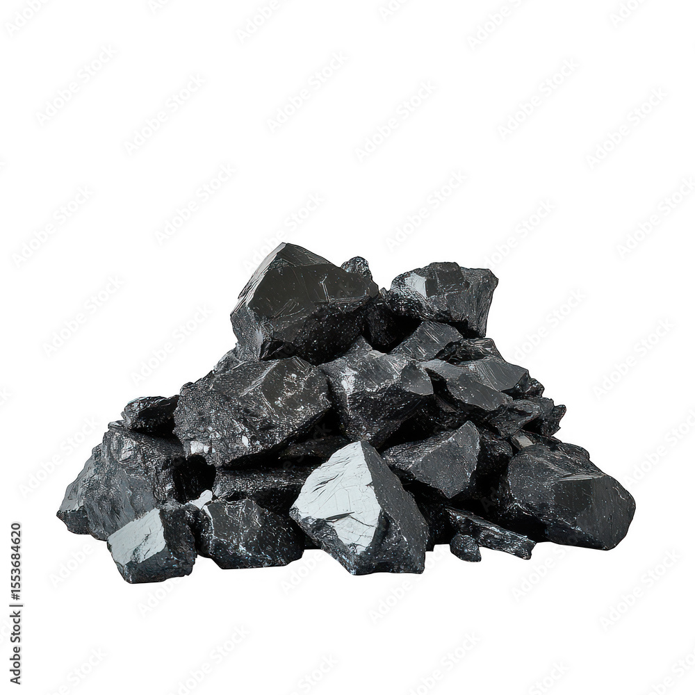 Obraz premium A pile of jagged black crystals with reflective surfaces isolated on transparent background