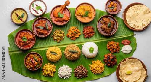 Non Veg Thali on a banana leaf