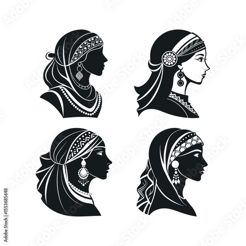 A silhouette vector set of Moroccan berber woman