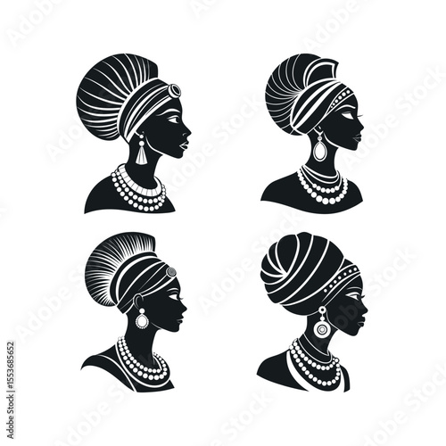 A silhouette vector set of Egyptian Nubian woman