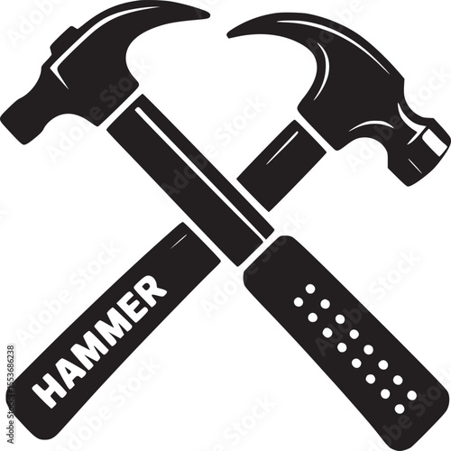 Crossed hammer tools icon construction renovation carpentry diy handyman equipment repair shop logo design silhouette