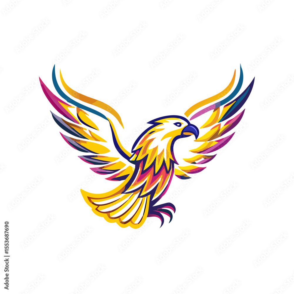 Obraz premium Colorful eagle design with spread wings in modern illustration style 