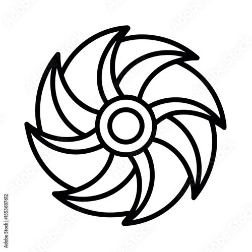Impeller line art icon for industrial fluid dynamics applications.