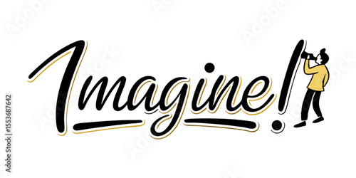 Imagine! Creative Concept Illustration with Person Looking Through Binoculars