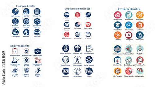 Employee Benefits Icon Set – Flat, Professional, Editable Vector Pack