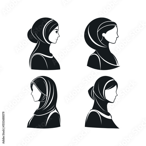 A silhouette vector set of Syrian womans profile