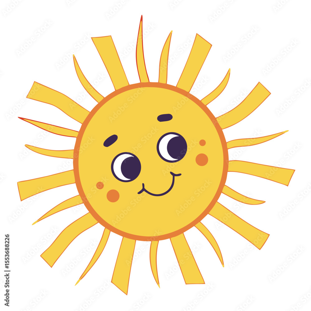 Cute Cartoon Sun Illustration, Happy Smiling Sun Character Cute Cartoon Sun Illustration, Happy Smiling Sun Character
