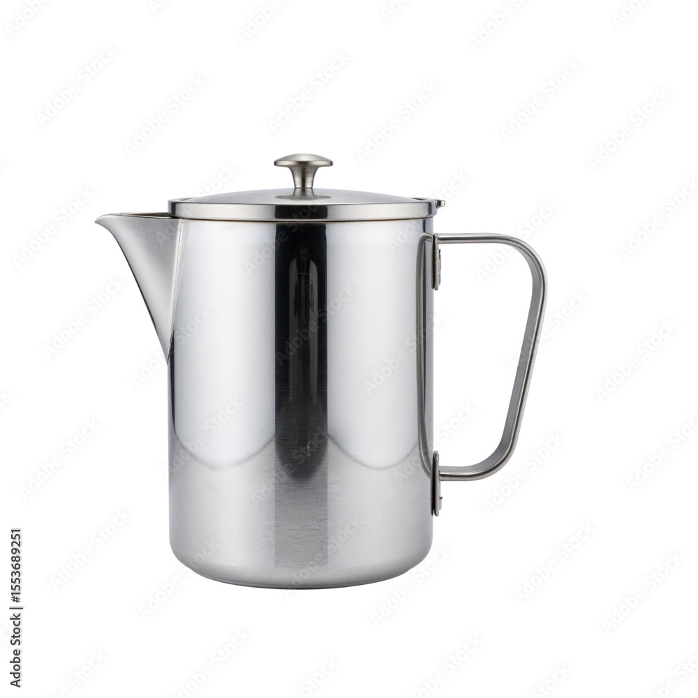 Fototapeta premium Stainless steel coffee pot with lid on white background 