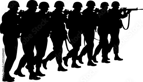 American Army Soldiers Advancing Up Hill Silhouette Vector Bundle