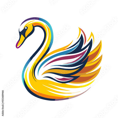 Colorful swan illustration with elegant wings in modern style  