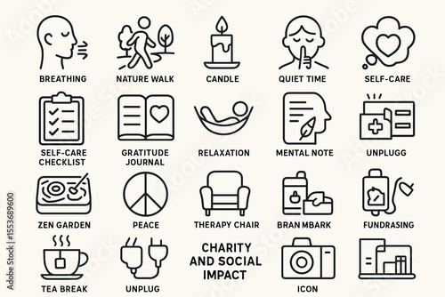Icons for self-care activities and mental wellbeing
