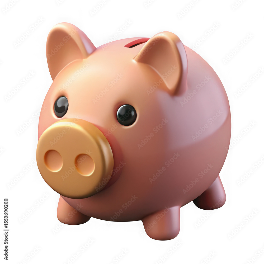 Cute pink piggy bank with a gold snout isolated on transparent background Cute pink piggy bank with a gold snout isolated on transparent background