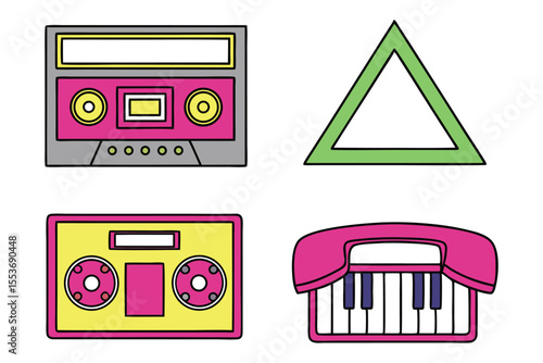 Eighties Style Vector Pack Cassette Player Boombox Phone Synth Triangle