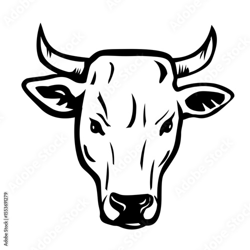 Mascot illustration of head of a Calvana is a cattle breed from Tuscany, in the Calvana region in the provinces of Florence and Prato on isolated white background in retro black and white style.
