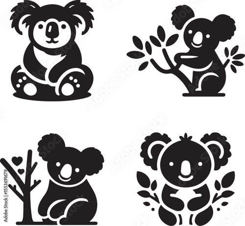 Cute Koala silhouette vector collection