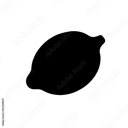 Minimalist black silhouette of a lemon on a plain white background