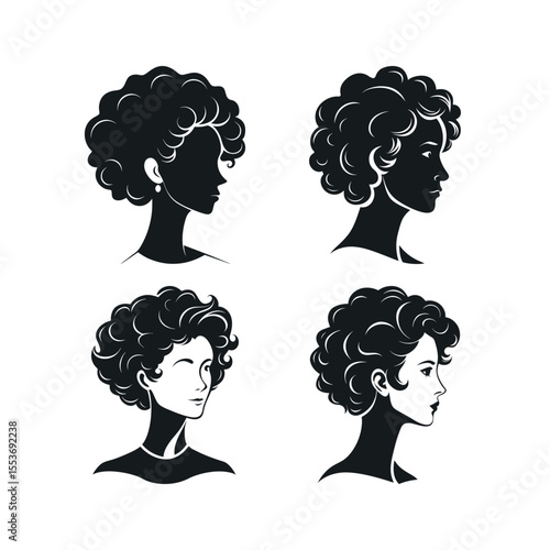 Silhouette vector set of woman with perm hairstyle