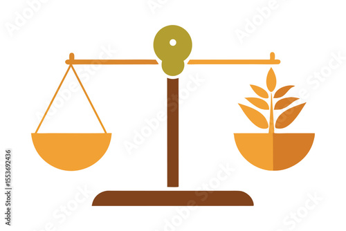  Food Equality Vector – Balanced Scales with Golden Apple and Grain Sack, Fair Trade Concept