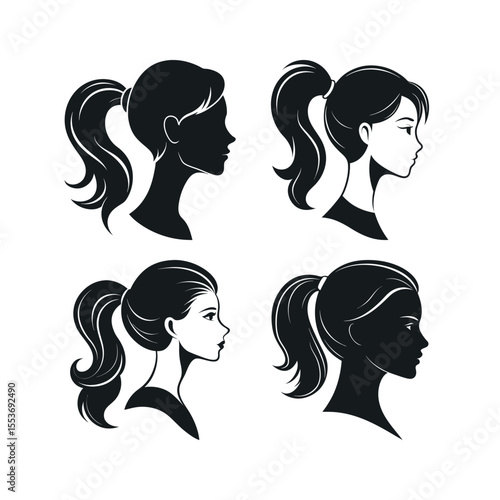 Silhouette vector set of woman with ponytail hairstyle1