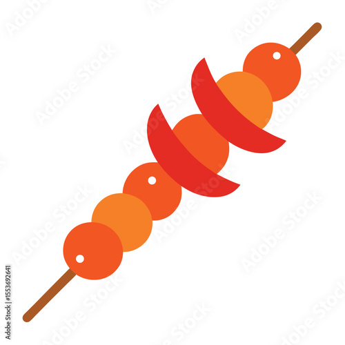 Skewer with meatballs and tomato slices