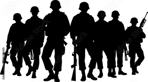 American Army Soldiers Advancing Up Hill Silhouette Vector Bundle