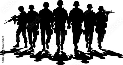 American Army Soldiers Advancing Up Hill Silhouette Vector Bundle
