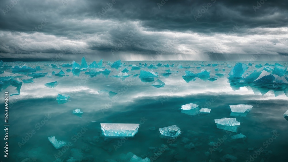 Obraz premium Glacial Lake Surface Reflecting Storm Clouds 