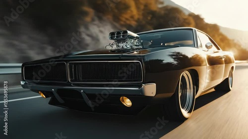 American Muscle car sports car in road fast speeding