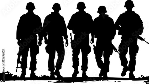 American Army Soldiers Advancing Up Hill Silhouette Vector Bundle